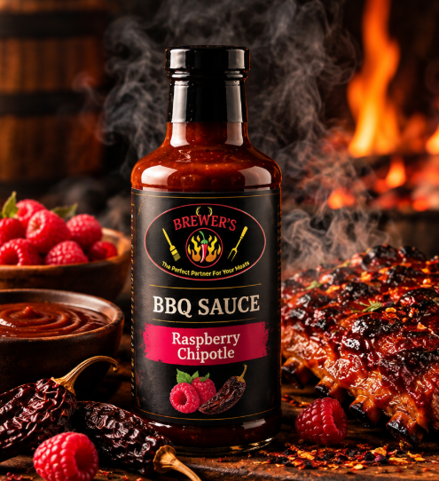 Bottle of Brewer's Maestro Raspberry Chipotle BBQ sauce
