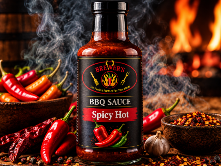 Bottle of Brewer's Maestro Spicy Hot BBQ sauce
